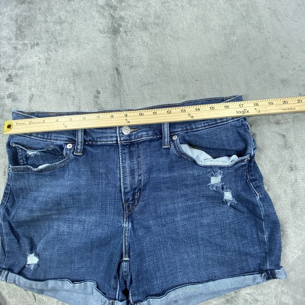 Levi's Mid Length Shorts Womens 33 Blue Zip Fly Whiskers Denim Cuffed Distressed
